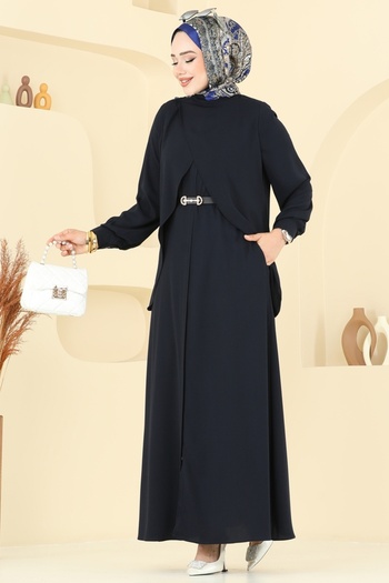 ModaMerve Asymmetric Cut Dress Ferace 112Ozt1013-Ms Navy