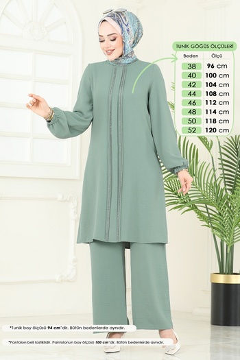 ModaMerve Stone Striped Hijab Suit 367Dvl817-Ms Mint