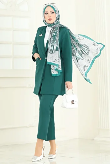 ModaMerve Blazer Jacket Hijab Suit 380Mp806-Ms Emerald