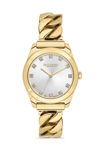 Dice Kayek Dk.1.Ag1415.04 Stone Design Steel Cord Steel Case 5 Atm Water Resistant Gold Color Women