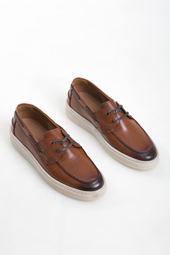 GERARDO AYAKKABI Brown Genuine Leather Men's Lace-Up Loafer