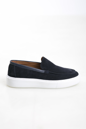 GERARDO AYAKKABI Genuine Suede Leather Loafer Navy Blue Men's Shoes Eva Sole