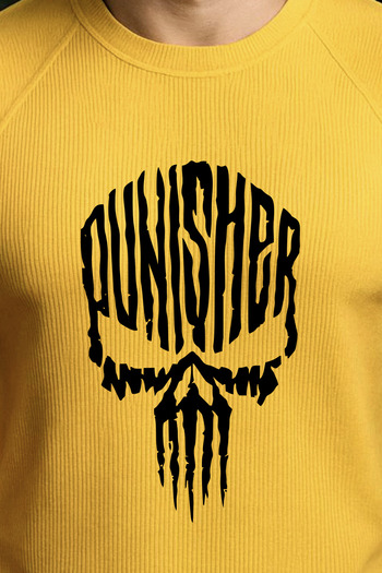BESSA Yellow Sports Tank Top Crew Neck Punisher Printed Sleeveless Oversize Fit Tank Top Fitness Men
