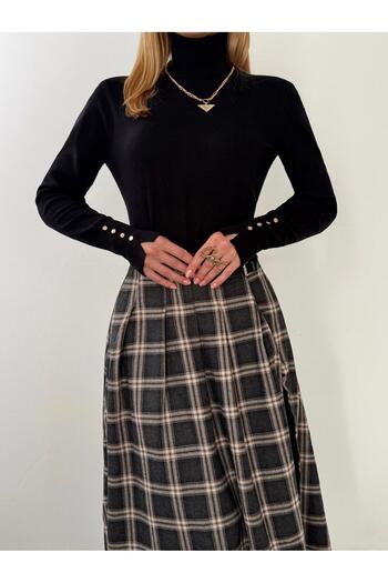 fujya Solid Color Basic Fisherman Sweater Black