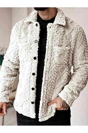 NeednStore Men's Elephant Tooth Masculine Style Furry Buttoned Shirt Collar Winter Jacket Coats Coat