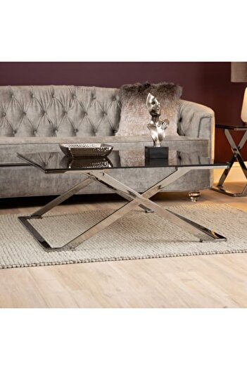 Vanity Living Coffee Table for Living Room Furniture, 100 cm Stainless Steel Centre Table with Smoke