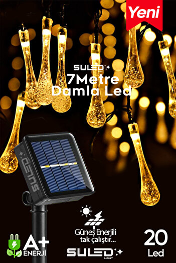 SULED 20 Damla Ledli Solar 7 Metre Bahçe Aydınlatması Modlu Led Işık Gün Işığı Dekoratif İç & Dış Mekan