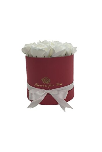 OEM Aranjament floral cu 9 trandafiri albi din săpun în cutie roșie