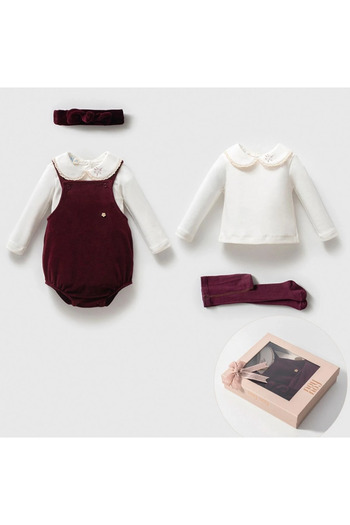 Little Ya Ya Love Baby Girl Premium Boxed Burgundy Velvet Set of 4