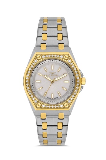 FERRO Yellow and Silver Steel Band Women's Wristwatch Fl43007A-D 3Atm Water Resistant 2 Year Warranty