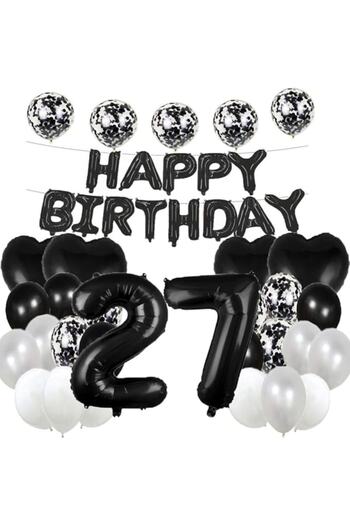 OEMN Set 25 balloons for birthday/anniversary, large balloon 27 years, 101cm, black