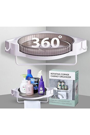 Generic EOPTIFY Corner Shower Caddy, 360° Rotate Shelf Strong Adhesive with 2 Hook & Towel Bar Hanging, Dri
