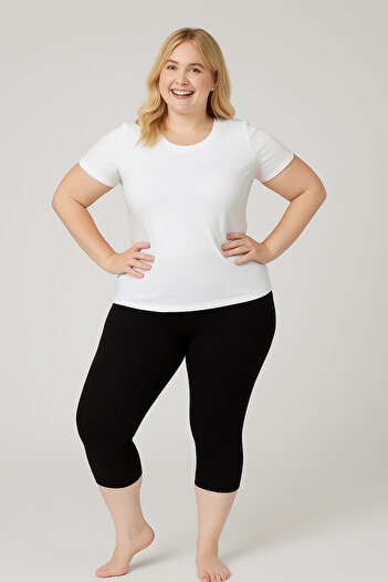 bendengiy Plus Size Anti-Friction Inside Leg 95% Cotton Black Capri Leggings (Inner Leggings)