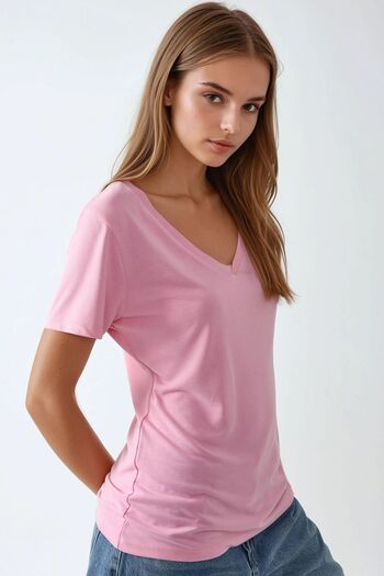 Hiccup Soft Touch V Neck Short Sleeve Modal Blend T-Shirt