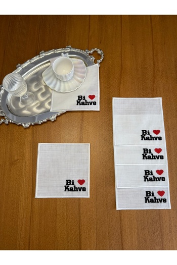 Smiling Home 6 Pieces Ecru Color Linen Bi Brown Embroidered Square Cocktail Presentation Napkin