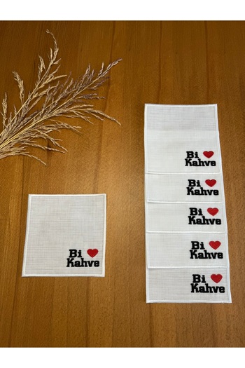 Smiling Home 6 Pieces Ecru Color Linen Bi Brown Embroidered Square Cocktail Presentation Napkin