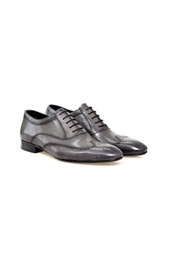 FRANCO CALVANI Gray Color Lace-Up Genuine Leather Men's Shoes