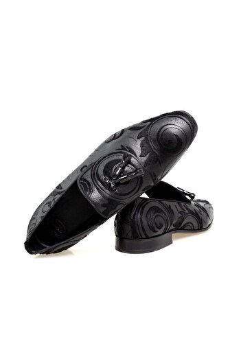 FRANCO CALVANI Black Color Laceless Genuine Leather Men's Shoes
