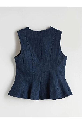 LC Waikiki Μπλούζα LCW Vision Indigo Crew Neck Peplum Jean