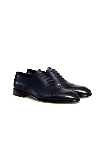 FRANCO CALVANI Dark Blue Color Lace-Up Genuine Leather Men's Shoes