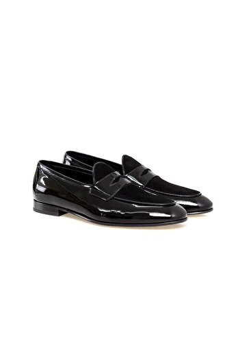 FRANCO CALVANI Black Color Laceless Genuine Leather Men's Shoes