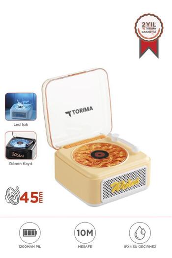 Torima D61 Sarı Mini Nostalji Plak Görünüm Dekor Waves Bluetooth Işıklı Müzik Çalar Saat Tf Kart Aux