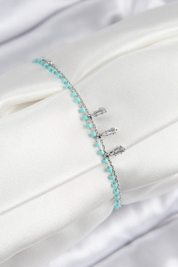 Skygo Brass Zircon Stone Blue Beaded Model Silver Color Women's Bracelet - Tj-Bb7582