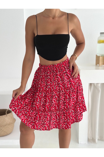 MaxiMor Women's Red Color High Waist Skirt - A-Line, Knee Length, Spring/Summer Fashion Length 55cm