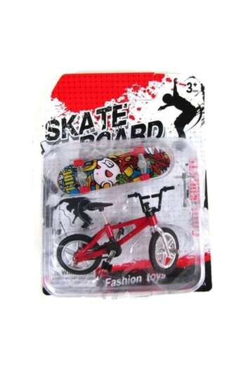 OEM Set 2 Interactive Toys: Skateboard, Mini Bicycle and Mini Skateboard, Red, 9 cm