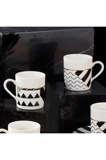 Güral Porselen Güral Porcelain Camelia 12 Piece Coffee Set for 6 People Black 62501