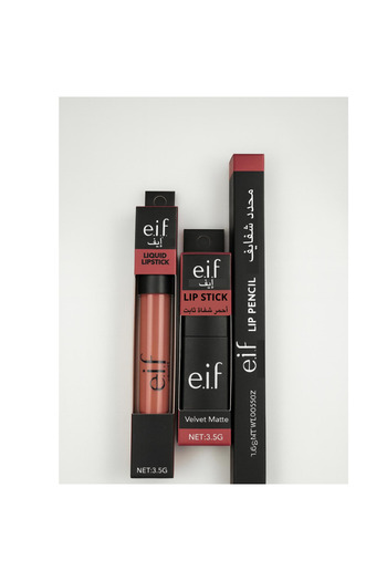 ELF مجموعة الشفاه ايف بدرجة النيود المثالية - روج سائل italian rose - روج جاف 08 - محدد شفاة 09