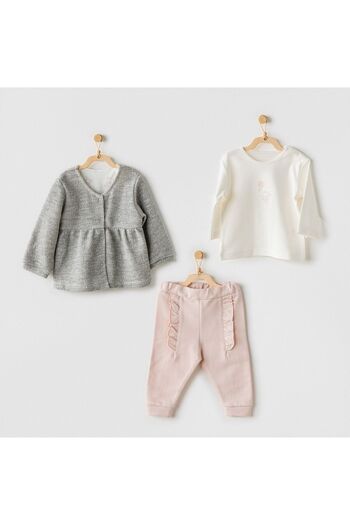 Budi Andywawa AC24128 Ballerina 3-Piece Baby Set Gray Ecru Pink
