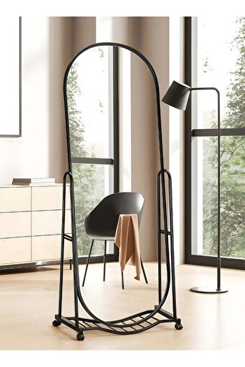Taimi Elegant Mirror 160x38cm - Decorative Mirror Black - Dressing Mirror with 4 wheels for easy movement