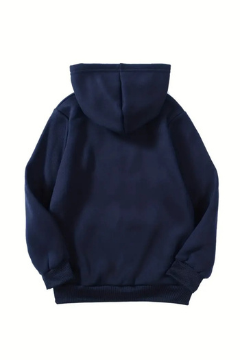 Sweetline Unisex Oversize Hooded Winter the Bos Printed Hooded Sweatshirt - Navy Blue