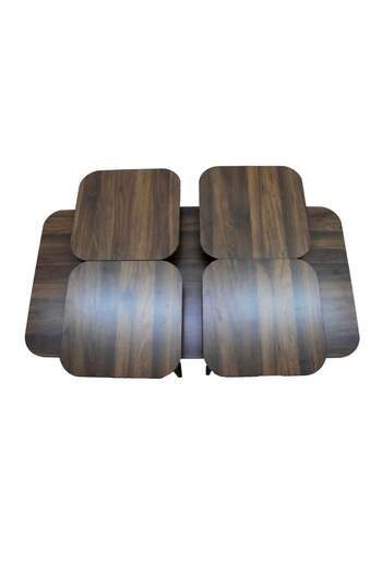 BAITY Coffee Tables Set of 5 Interlocking Wooden Pieces - Brown with Metal Base