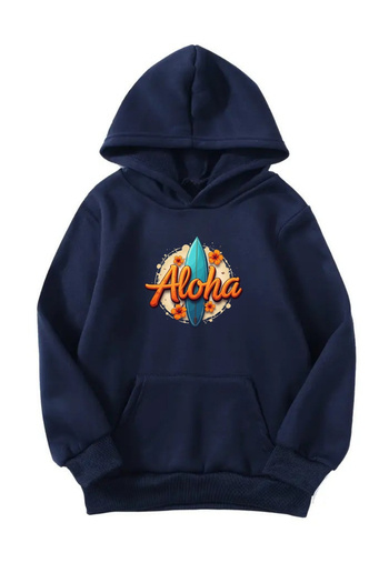 Sweetline Unisex Oversize Hooded Winter Aloha Skateboard Printed Hooded Sweatshirt - Navy Blue