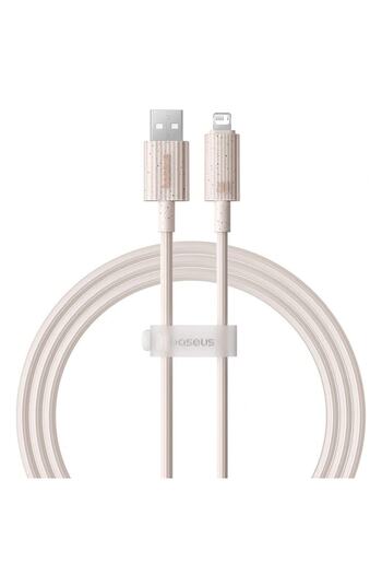 Baseus Cablu USB A cu încărcare super rapidă la conector compatibil cu Apple, 100 W, 480 Mbps, 2 metri, alb-rozaliu