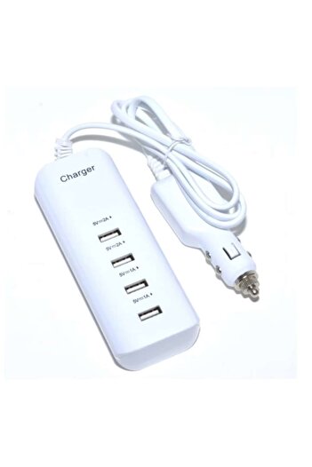 OEM Fast Car Charger Adapter, 4xUSB 20W with 1.2m Cable, White