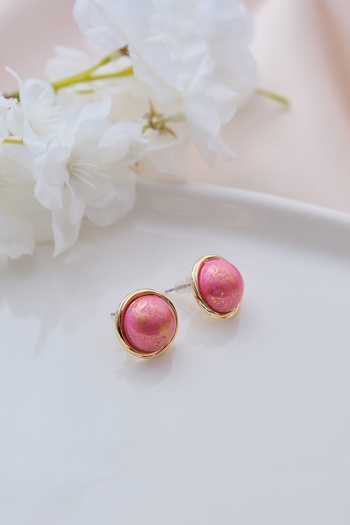 AURRARİ Vintage Pink Stone Round Earrings