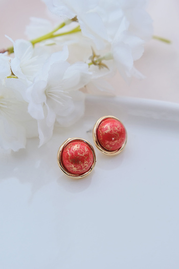 AURRARİ Vintage Red Stone Round Earrings