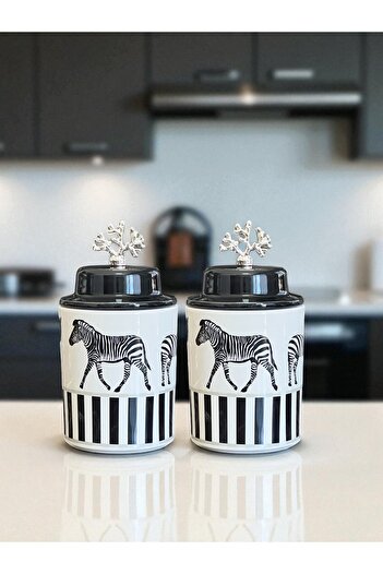 ferayhome Kitchen Accessory Spice Rack Set of 2 with Ceramic Lid Zebra Horse Silver