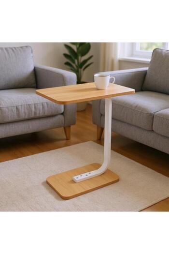 Family Ship Modern Wooden Side Table with Metal Frame - Wooden and White