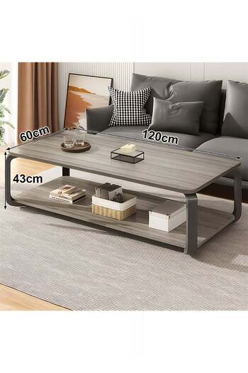 Taimi Wooden Coffee Table Modern Design with Double Layer Storage Space and Metal Legs, 120x60x43cm-Grey
