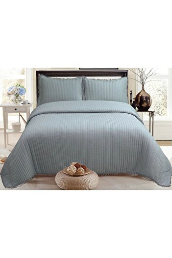 Violacasa Asian Pompom Double Bedspread Set Anthracite