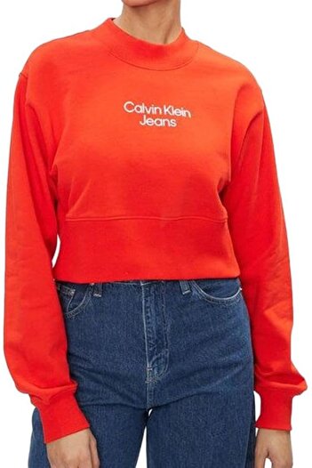 Calvin Klein STACKED INSTITUTIONAL CREWNECK Sweatshirt kadın