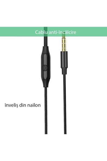 SOHO In-ear headphones with 3.5mm Jack, microphone, HD sound and textile cable, Black