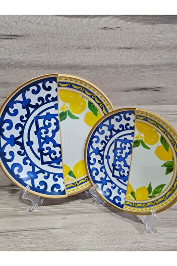 RiverWorld River World 12 Piece Porcelain Cake and Serving Plate Set for 6 People Lmn Series