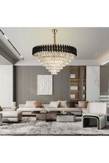 Alista Home Candelabru Cristal VERSAILLES Supremo 12 xE 14, Diametru 80 cm, Auriu Lucios si Negru, Inaltime Regl