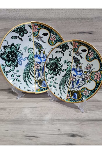 RiverWorld River World 12 Piece Porcelain Cake and Serving Plate Set for 6 People Srm Series