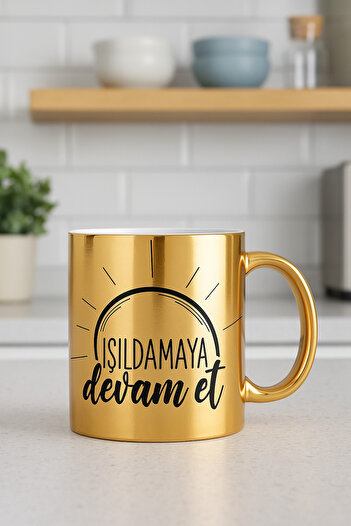 çokaş Text Printed Large Size Gold Color Coffee Mug